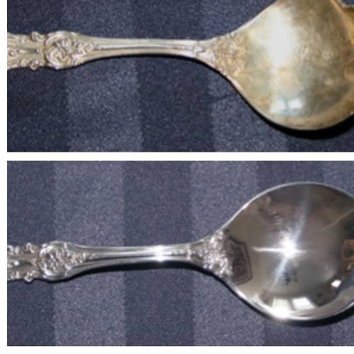 Restored hotel cutlery after mechanical scratch removal and polishing