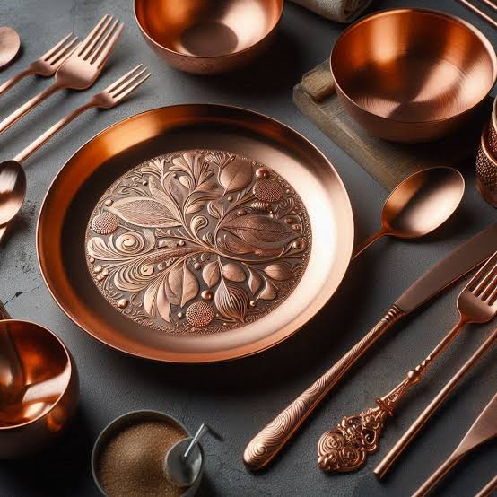 Rejuvenated pure copper cookware utensils with rich metallic shine
